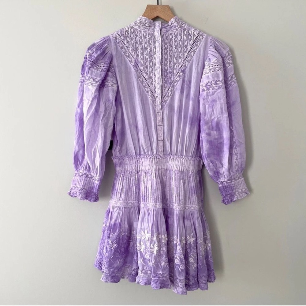 LOVESHACKFANCY Purple Tie-Dye Viola Mini Dress Ruffles Embroidery Cottagecore - Picture 8 of 14